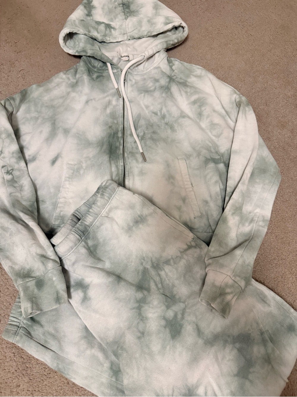 Garage Light Green Tie-Dye Zip Hoodie and Sweatpants Set Size Medium